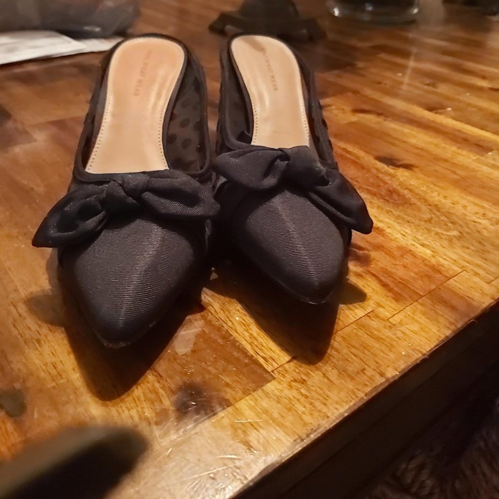 Polka Dot Black Mules with Bow